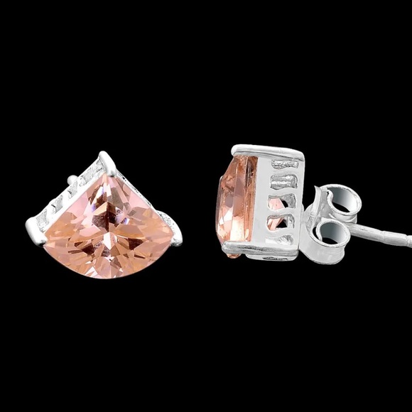 pink sapphire or morganite sterling silver stud earrings - Picture 2 of 4